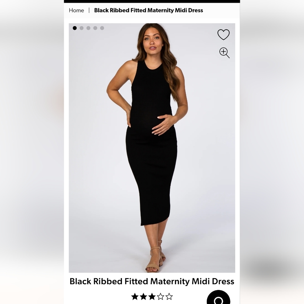 NWT Black Ribbed Fitted Maternity Midi Dress